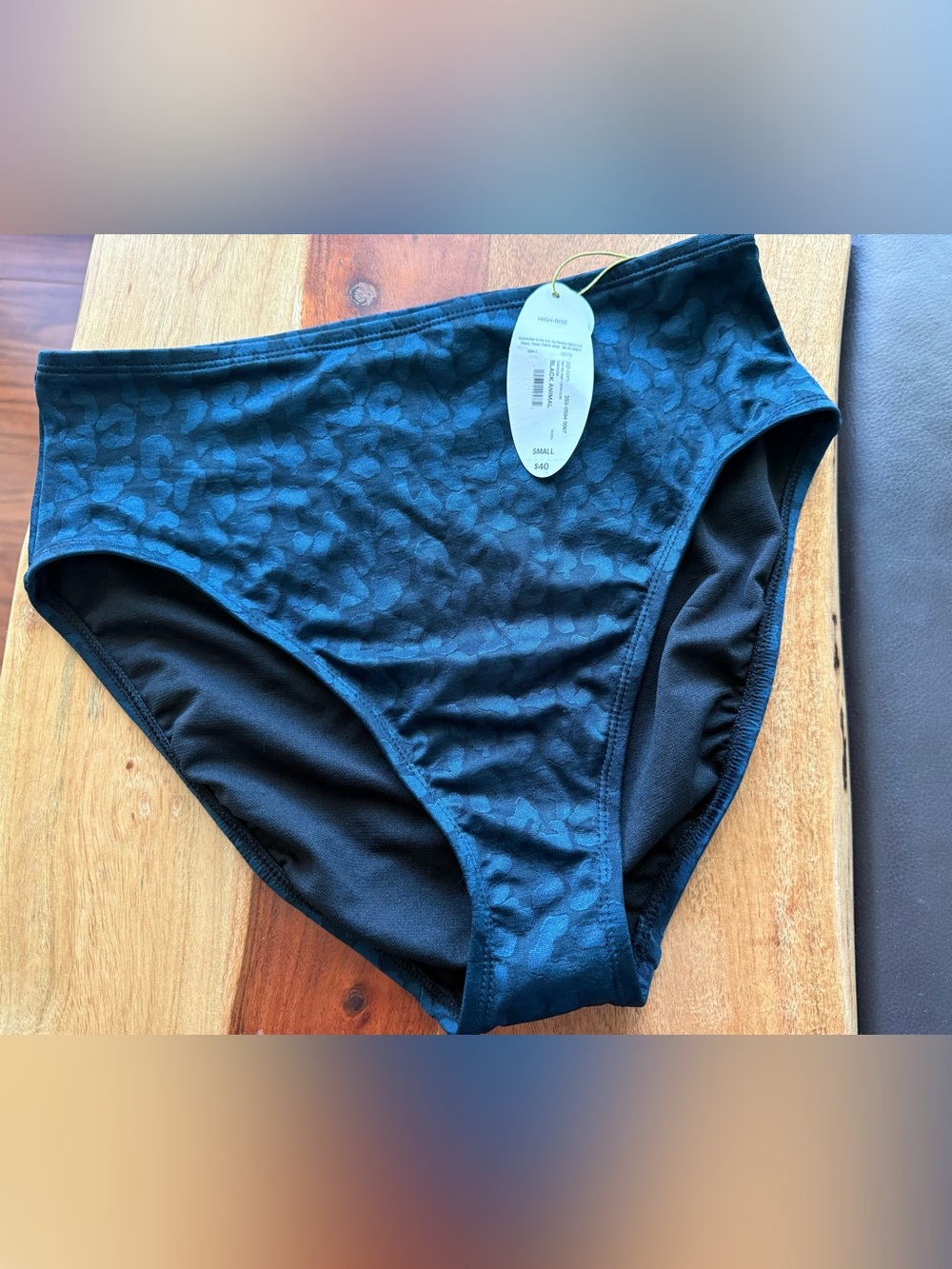 NWT Mynah High Waisted Textured Teal Black Animal Print Bikini Bottoms S